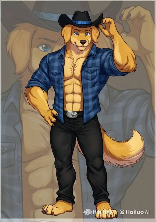 Anthropomorphic Golden Retriever Charms in Cowboy Style – AI Generated Video | Hailuo AI