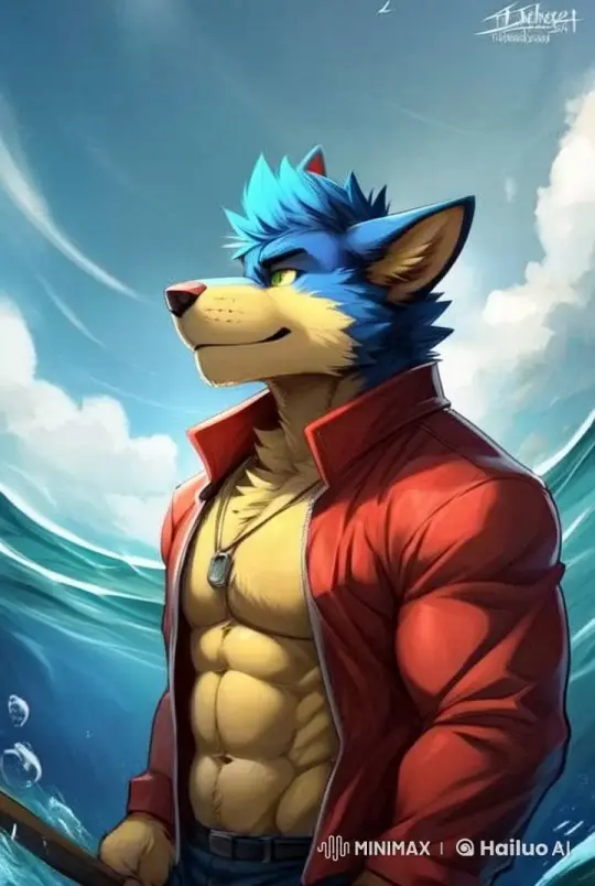 Anthropomorphic Wolf Stands by Swirling Ocean in Live2D Animation – AI Generated Video | Hailuo AI
