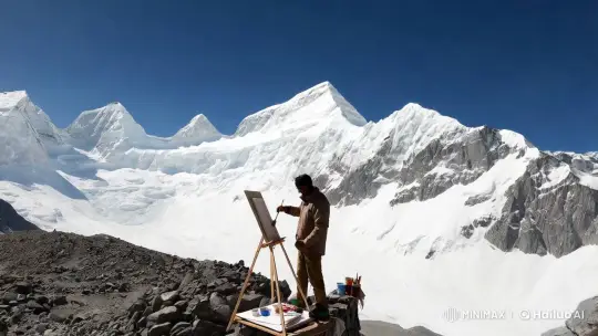 Painter Captures Everest's Majesty on Canvas – AI Generated Video | Hailuo AI