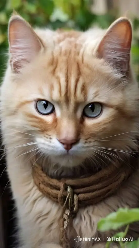 Fluffy Cat with Braided Rope in Serene Scene – AI Generated Video | Hailuo AI