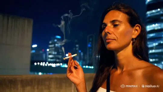Contemplative Woman Amidst Urban Night's Glow – AI Generated Video | Hailuo AI