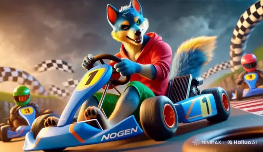 Anthropomorphic Wolf Drives Go-Kart in Animated Race – AI Generated Video | Hailuo AI
