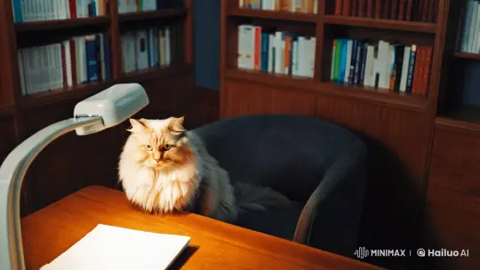 Fluffy Cat in Warm-Toned Psychologist's Office – AI Generated Video | Hailuo AI