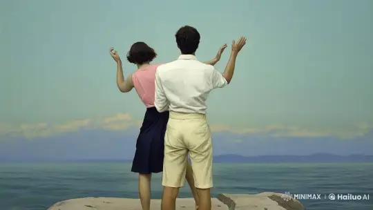 Couple Dancing Gracefully on Rocky Shoreline – AI Generated Video | Hailuo AI