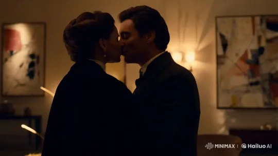 Intimate Kiss in a Warmly Lit, Art-Adorned Room – AI Generated Video | Hailuo AI