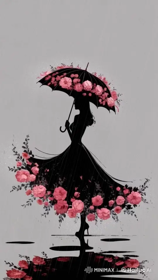 Elegant Woman in Rain with Floral Umbrella – AI Generated Video | Hailuo AI