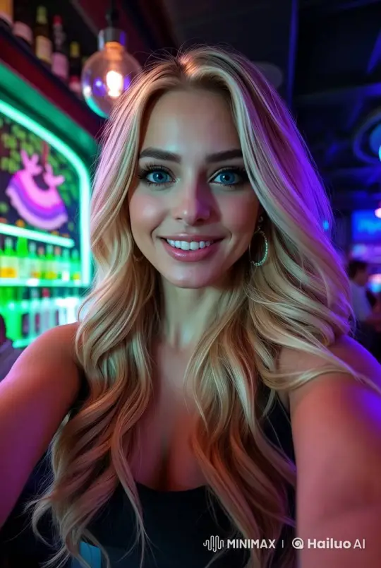 Woman Records Lively Instagram Video in Bar – AI Generated Video | Hailuo AI