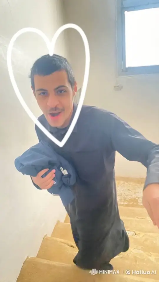 Person Mimics Smoking on Staircase with Heart Outline – AI Generated Video | Hailuo AI