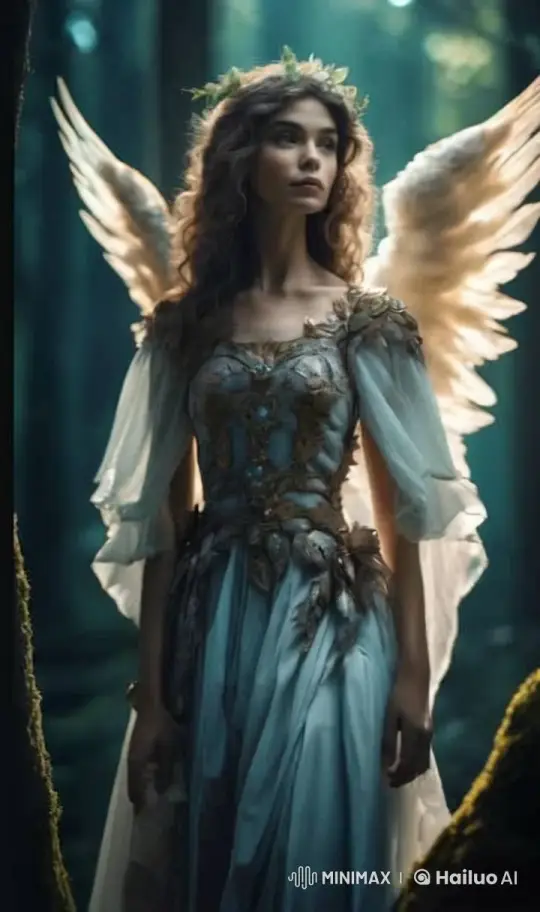 Enchanted Angel Strolls Through Mystical Forest – AI Generated Video | Hailuo AI