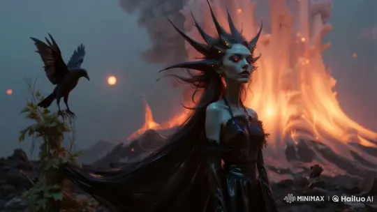 Mysterious Woman Amidst Fiery Volcanic Eruption – AI Generated Video | Hailuo AI