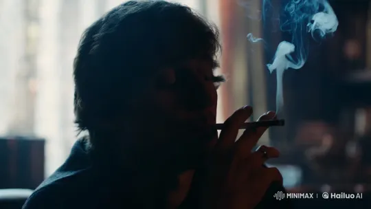 Contemplative Silhouette: Smoking in Mood-Lit Room – AI Generated Video | Hailuo AI