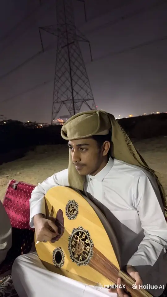 Nighttime Oud Player and Smoker in Tranquil Setting – AI Generated Video | Hailuo AI