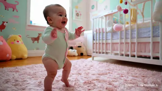 Baby Joyfully Sings and Dances in Pastel Nursery – AI Generated Video | Hailuo AI