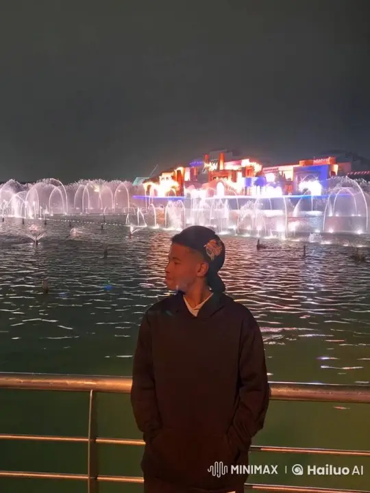 Person Smoking by Illuminated Fountain at Night – AI Generated Video | Hailuo AI