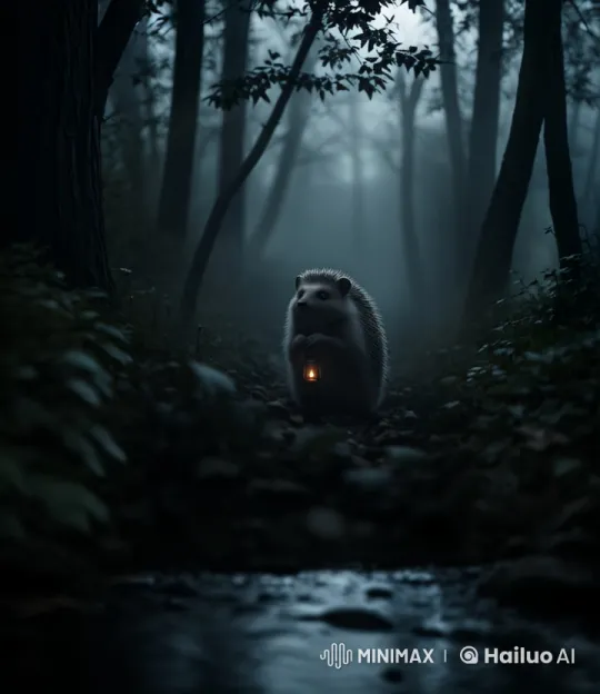 Mystical Hedgehog in a Foggy Forest at Night – AI Generated Video | Hailuo AI