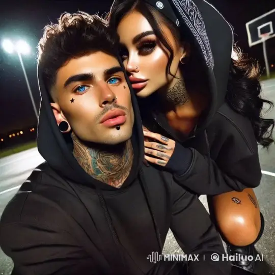 Edgy Couple's Flirtatious Moment on Night Basketball Court – AI Generated Video | Hailuo AI