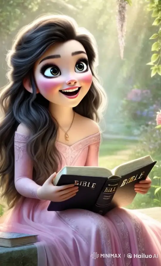 Joyful Girl Reading Bible in Serene Garden – AI Generated Video | Hailuo AI