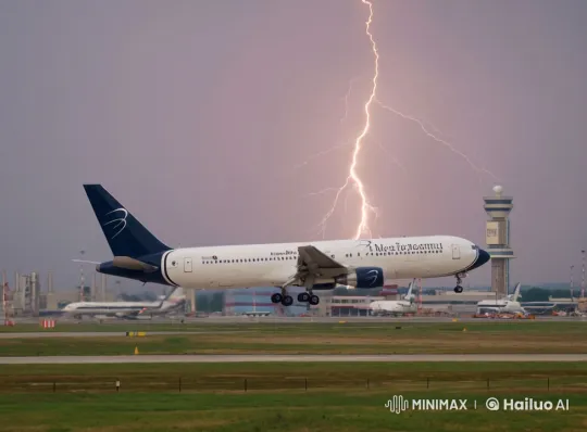 Stormy Takeoff: Photorealistic Airplane Ascends – AI Generated Video | Hailuo AI
