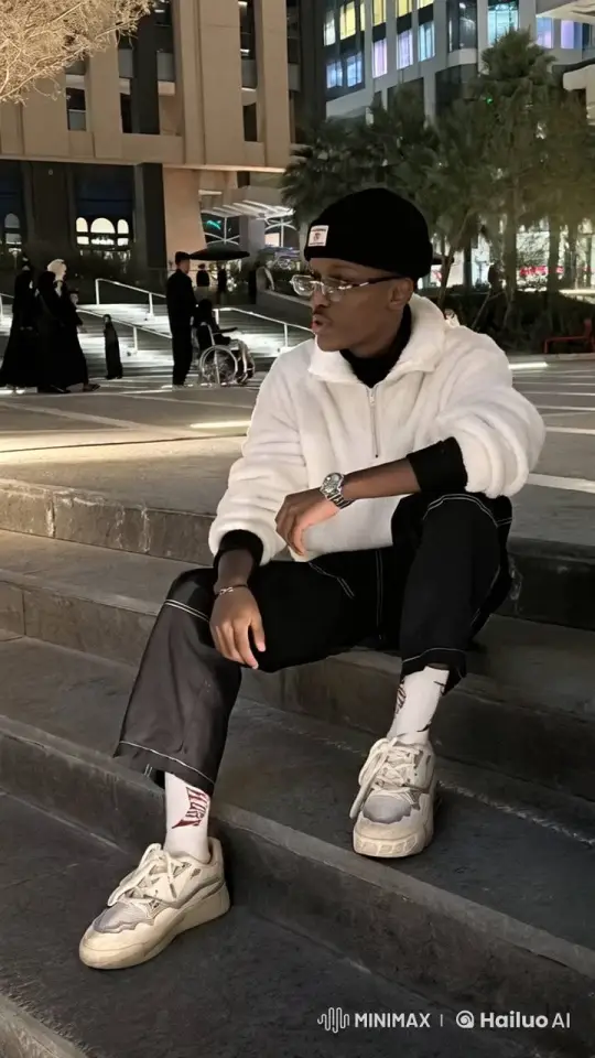 Young Man Smokes on Stairs in Urban Evening Scene – AI Generated Video | Hailuo AI