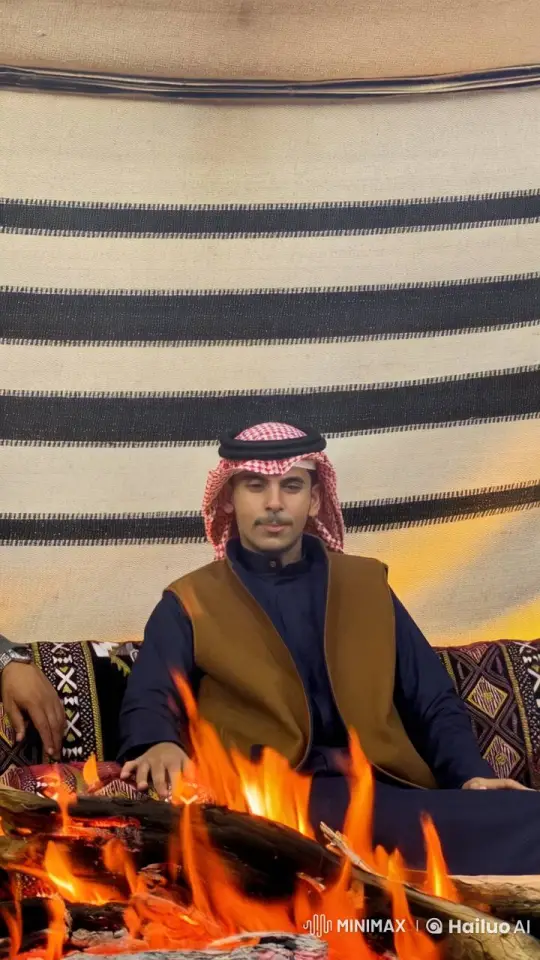 Man Relaxing by Fire in Traditional Attire – AI Generated Video | Hailuo AI