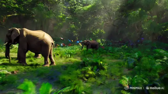 Jungle Harmony: Birds, Elephants, and a Lion's Roar – AI Generated Video | Hailuo AI