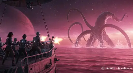 Futuristic Crew Battles Giant Tentacled Creature – AI Generated Video | Hailuo AI
