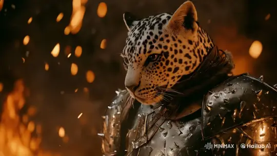 Jaguar Knight in Fiery Warzone Atmosphere – AI Generated Video | Hailuo AI