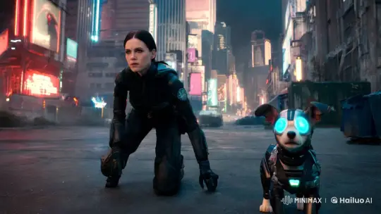 Eastern European Detective and Cyborg Puppy Chase Criminal in Futuristic LA – AI Generated Video | Hailuo AI