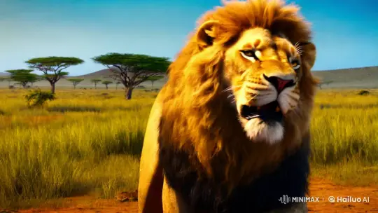 Majestic Lion Sings in Lush Savannah Setting – AI Generated Video | Hailuo AI