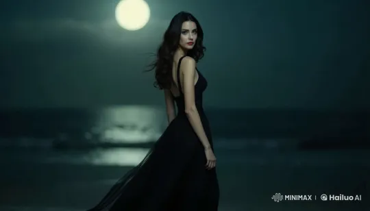 Enchanted Woman Walks on Shore During Meteor Shower – AI Generated Video | Hailuo AI