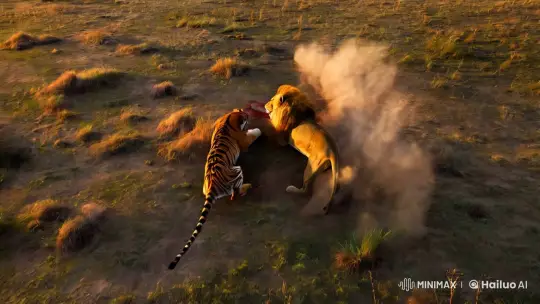 Bengal Tiger vs. African Lion: Epic Savanna Showdown – AI Generated Video | Hailuo AI