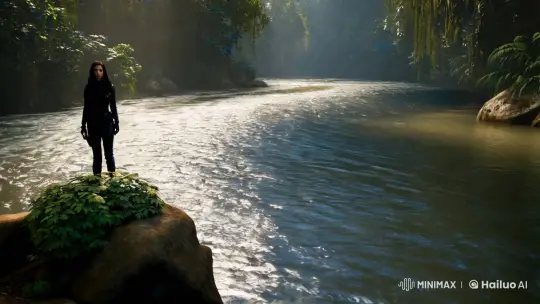 Sombra Watches Over Tense River Scene in Dramatic Jungle Setting – AI Generated Video | Hailuo AI