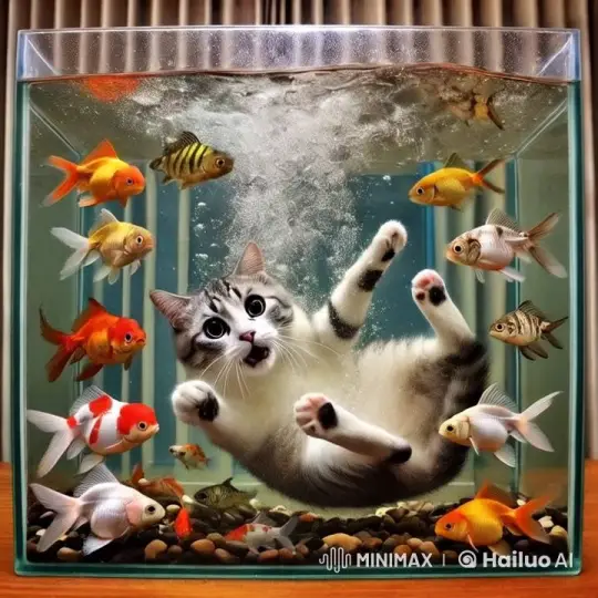Startled Cat Reacts to Aquarium Chaos – AI Generated Video | Hailuo AI