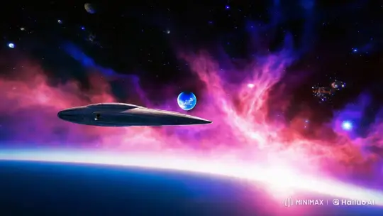 Futuristic Spaceship Navigates Luminous Nebula's Beauty – AI Generated Video | Hailuo AI