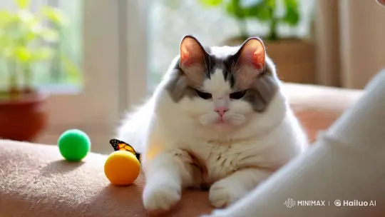 Chubby Cat Enjoys Play and Peace in Cozy Room – AI Generated Video | Hailuo AI