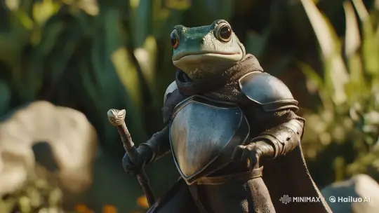 Frog Knight in Serene Garden Setting – AI Generated Video | Hailuo AI