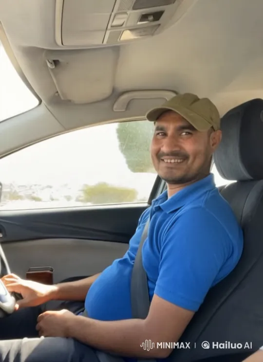Man Smiles, Smokes in Steady Car Drive – AI Generated Video | Hailuo AI