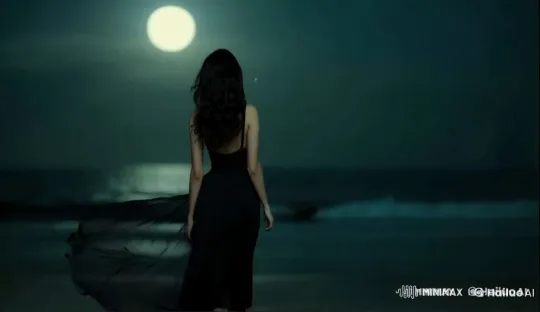 Elegant Woman Embraces Moonlight on Serene Beach – AI Generated Video | Hailuo AI