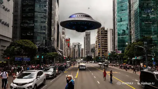 UFO Landing Simulation on Paulista Avenue – AI Generated Video | Hailuo AI