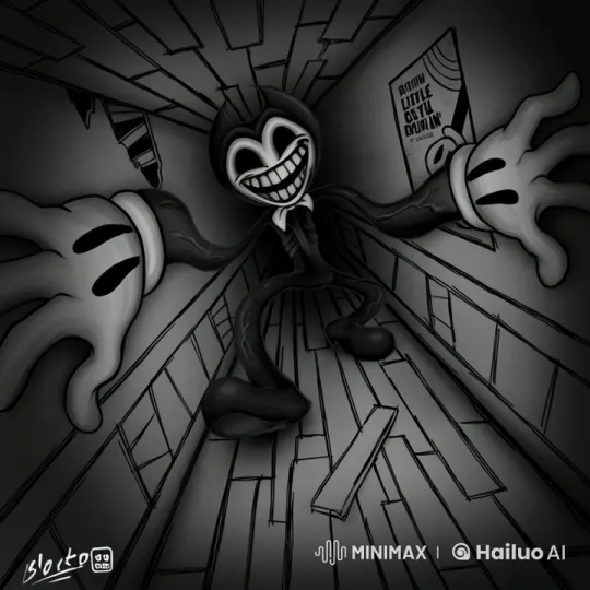 Bendy Chases Down Distorted Hallway in Live2D Animation – AI Generated Video | Hailuo AI