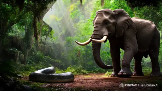 Colossal Elephant-Anaconda Hybrid in Ancient Forest Battle – AI Generated Video | Hailuo AI