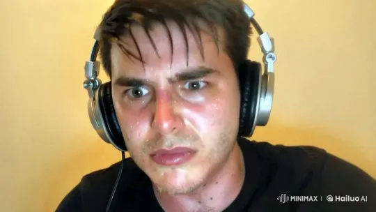 Man Shakes Head Violently, Spewing Droplets Amidst Intense Focus – AI Generated Video | Hailuo AI