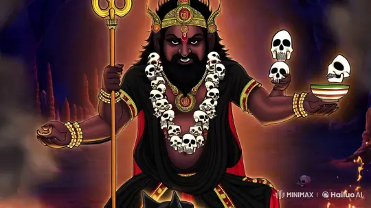 Digital Illustration: Majestic Kal Bhairav in Dark Cave Setting – AI Generated Video | Hailuo AI