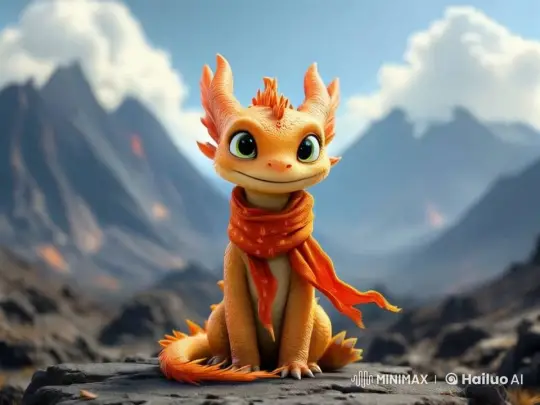 Pixar-Style Orange Dragon on Mountain with Scarf – AI Generated Video | Hailuo AI