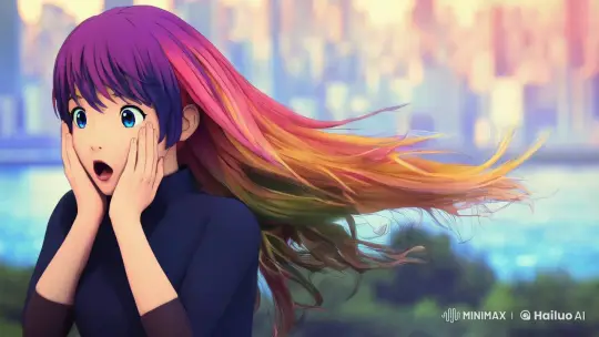Girl with Flowing Hair Surprised in Dynamic City-Nature Setting – AI Generated Video | Hailuo AI