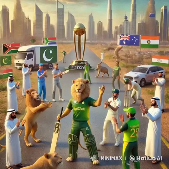 Pakistan Lion Leads Cricket Celebration in Bustling City – AI Generated Video | Hailuo AI