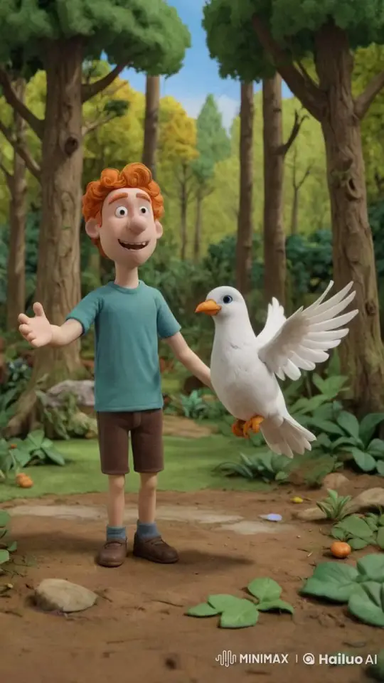 Boy and Dove: A Moment of Harmony in the Forest – AI Generated Video | Hailuo AI