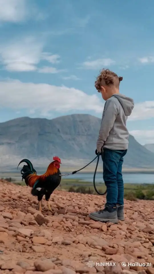 Child and Rooster Engage in Tense Confrontation – AI Generated Video | Hailuo AI