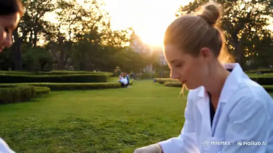 Scientists Collect Samples in Serene Park Setting – AI Generated Video | Hailuo AI