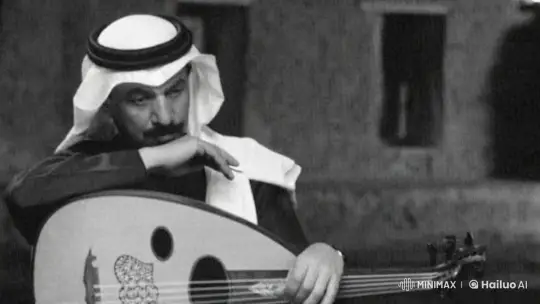 Man Contemplates with Oud and Cigarette in Peaceful Ambience – AI Generated Video | Hailuo AI